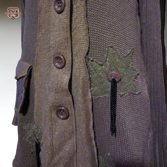 Fantazia Lagerlook Wool Patchwork Knit Oversized Cardigan Sweater, Medium - Picture 6 of 11